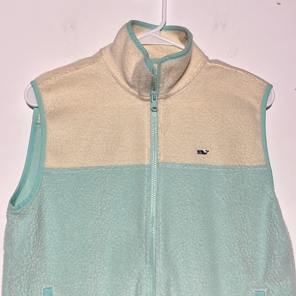 Vineyard Vines Girl's Teal White Sherpa Full Zip Vest Size XL - Picture 2 of 9